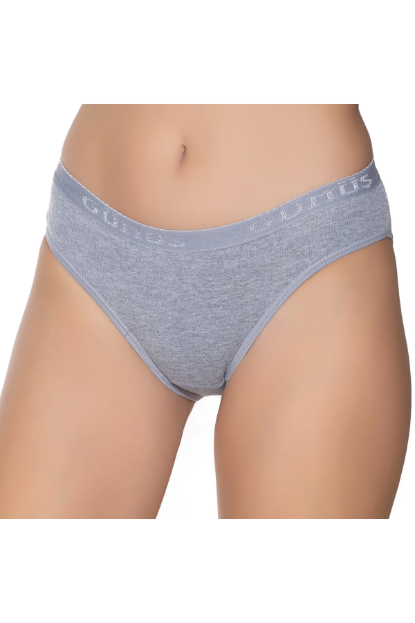 Gümüş İç Giyim 6016 Kadın Ribana Beli Gümüş Yazılı Bikini Gri