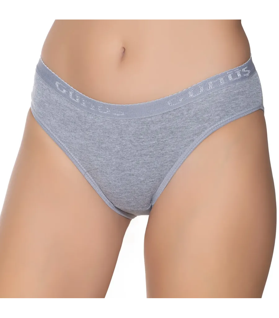 Gümüş İç Giyim 6016 Kadın Ribana Beli Gümüş Yazılı Bikini Gri