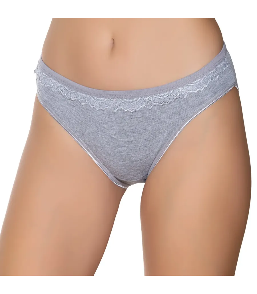 Gümüş İç Giyim 6021 Kadın Likralı Beli Dantelli Bikini Gri