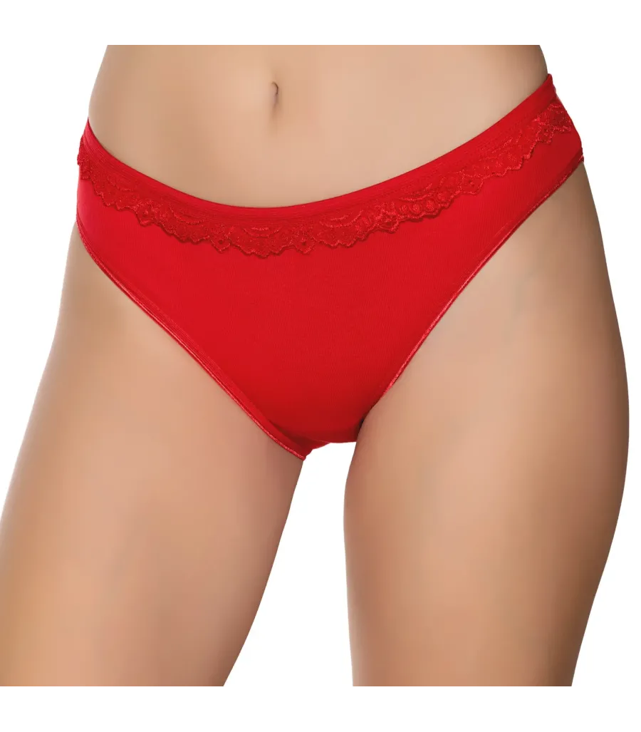 Gümüş İç Giyim 6021 Kadın Likralı Beli Dantelli Bikini Kırmızı