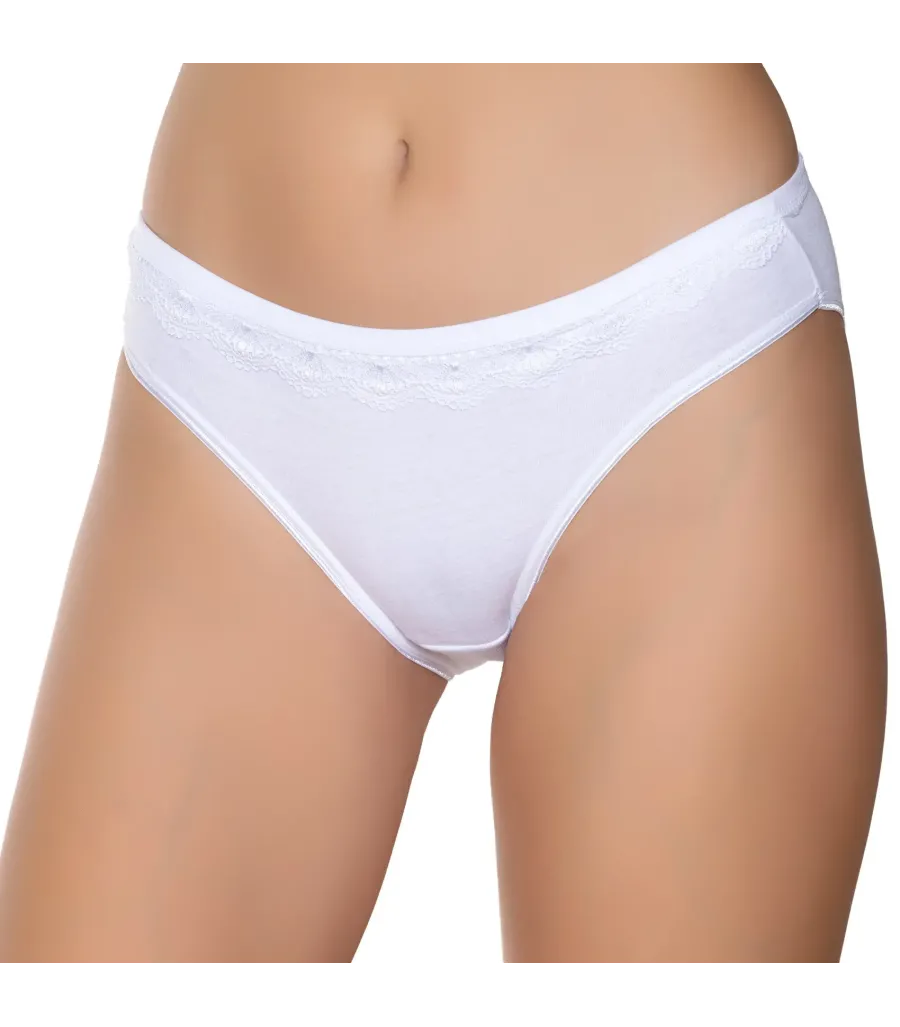 Gümüş İç Giyim 6021 Kadın Likralı Beli Dantelli Bikini Beyaz