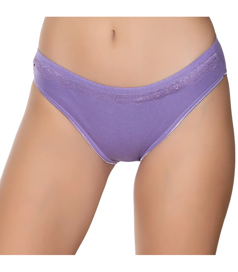 Gümüş İç Giyim 6021 Kadın Likralı Beli Dantelli Bikini Mor