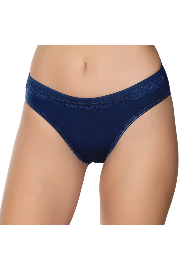 Gümüş İç Giyim 6021 Kadın Likralı Beli Dantelli Bikini Lacivert