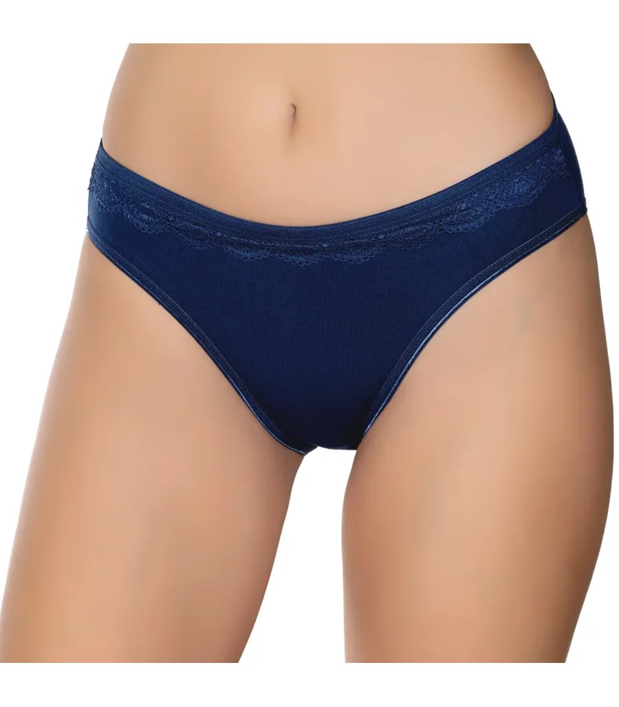 Gümüş İç Giyim 6021 Kadın Likralı Beli Dantelli Bikini Lacivert