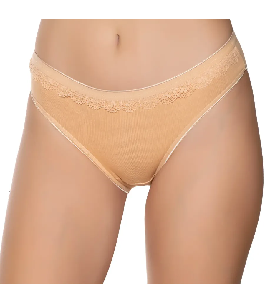 Gümüş İç Giyim 6021 Kadın Likralı Beli Dantelli Bikini Ten