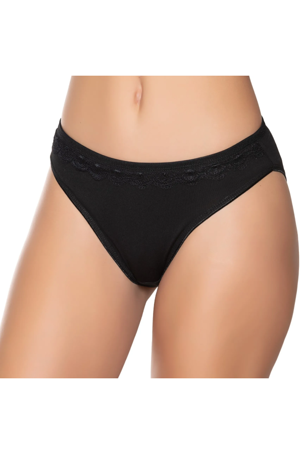 Gümüş İç Giyim 6021 Kadın Likralı Beli Dantelli Bikini Siyah