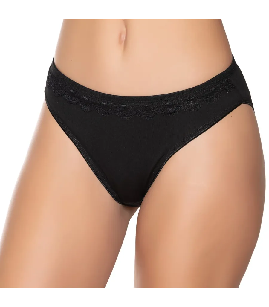Gümüş İç Giyim 6021 Kadın Likralı Beli Dantelli Bikini Siyah