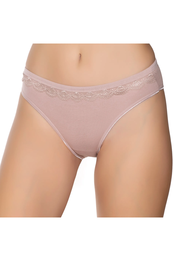 Gümüş İç Giyim 6021 Kadın Likralı Beli Dantelli Bikini Vizon