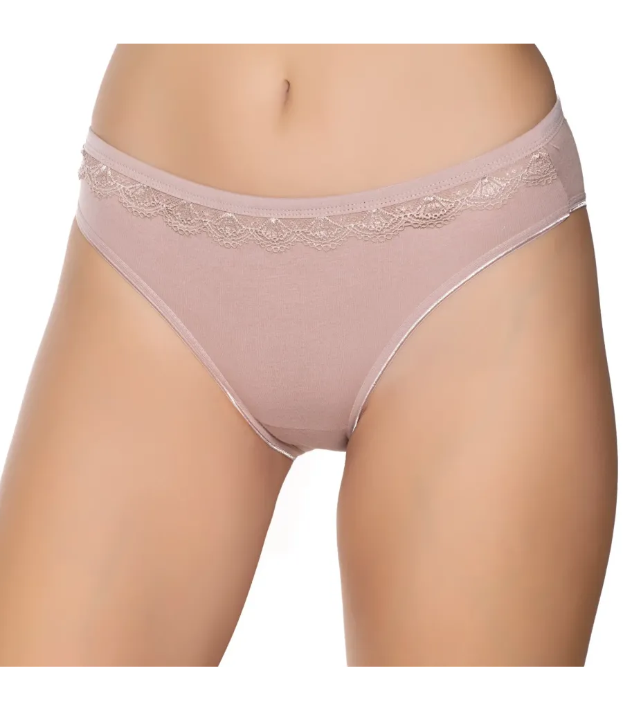 Gümüş İç Giyim 6021 Kadın Likralı Beli Dantelli Bikini Vizon