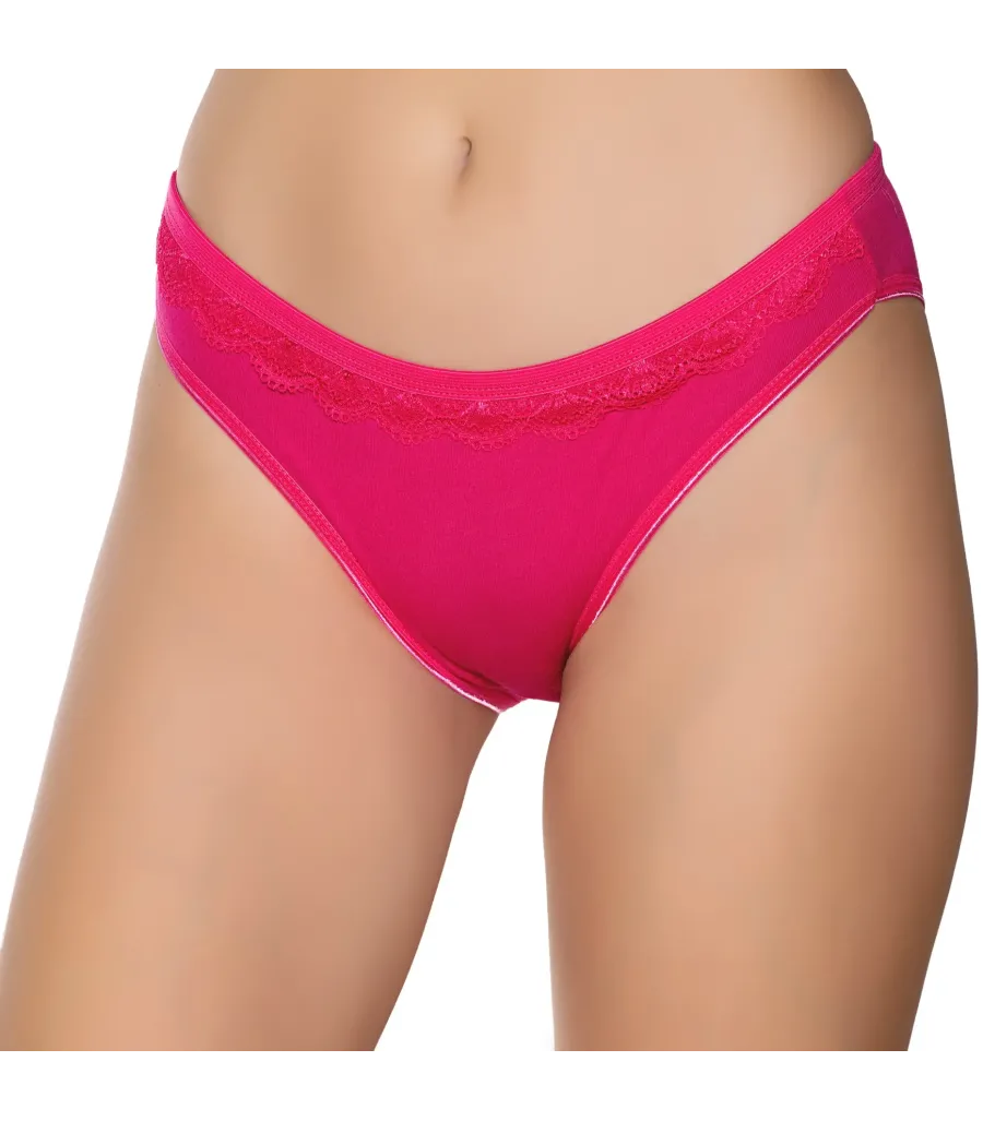 Gümüş İç Giyim 6021 Kadın Likralı Beli Dantelli Bikini Fuşya