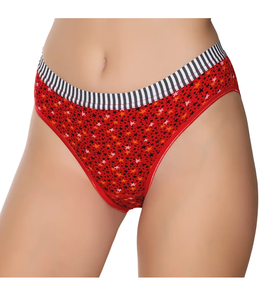 Gümüş İç Giyim 6024 Kadın Likralı Galaksi Baskılı Bikini Kırmızı
