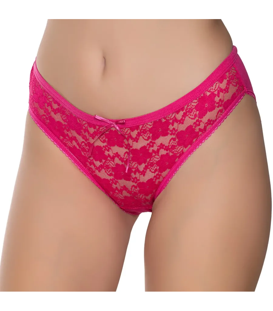 Gümüş İç Giyim 6025 Kadın Likralı Tül Dantel Bikini Fuşya