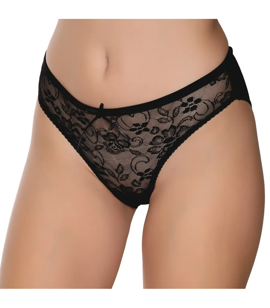 Gümüş İç Giyim 6025 Kadın Likralı Tül Dantel Bikini Siyah