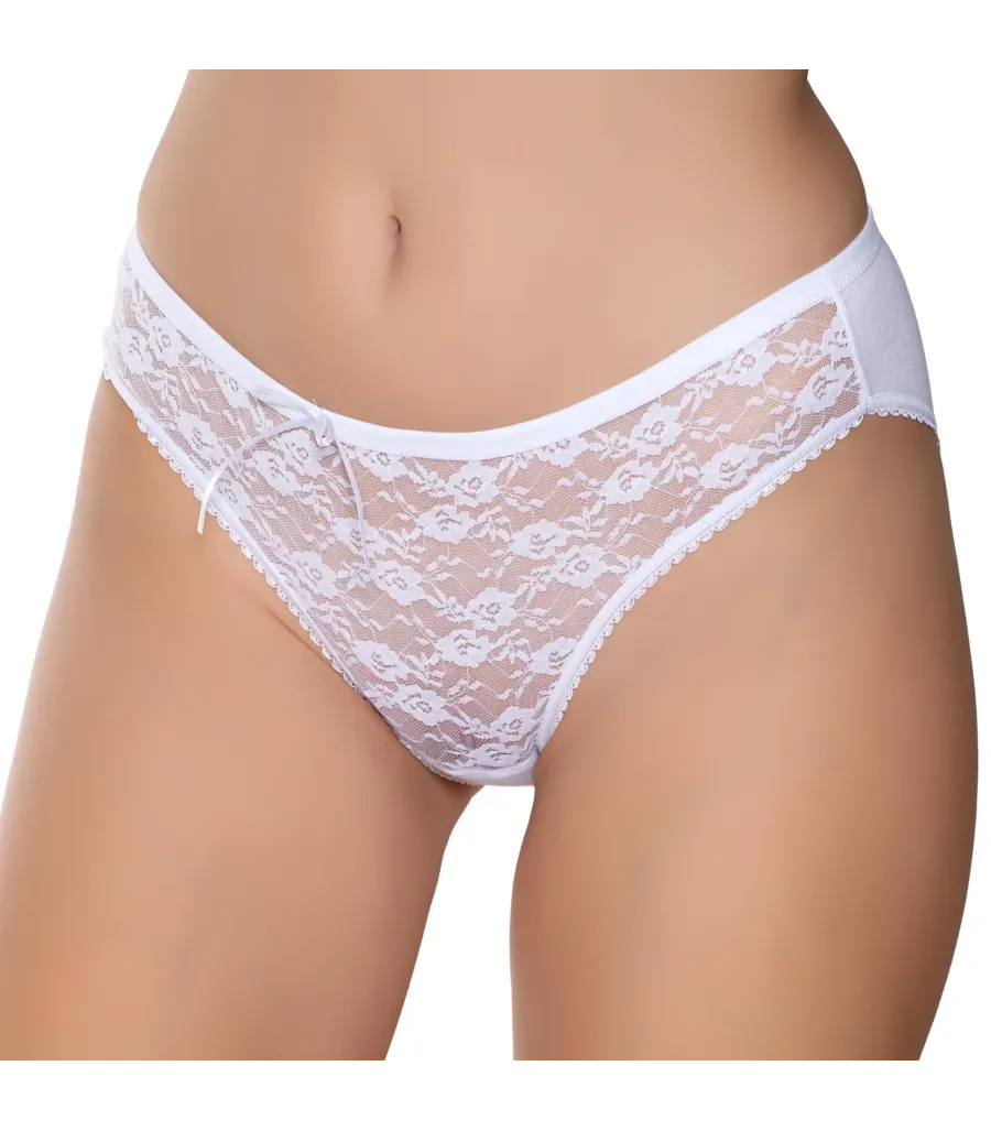 Gümüş İç Giyim 6025 Kadın Likralı Tül Dantel Bikini Beyaz