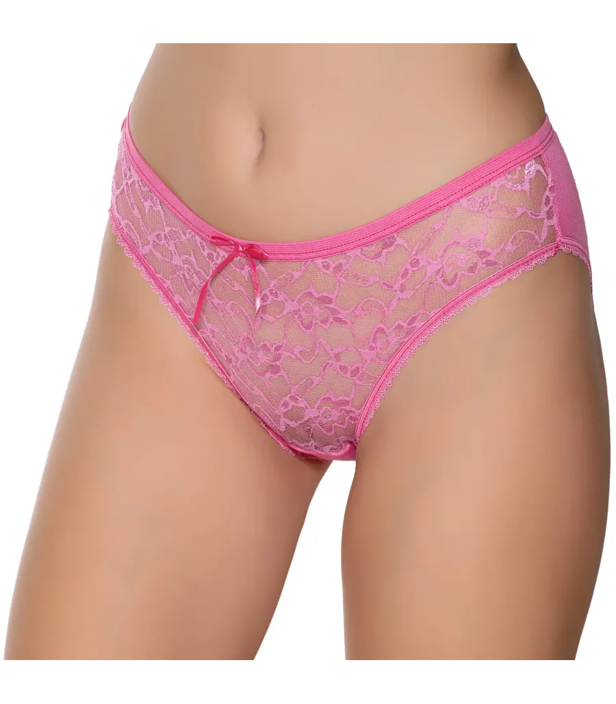 Gümüş İç Giyim 6025 Kadın Likralı Tül Dantel Bikini Pembe