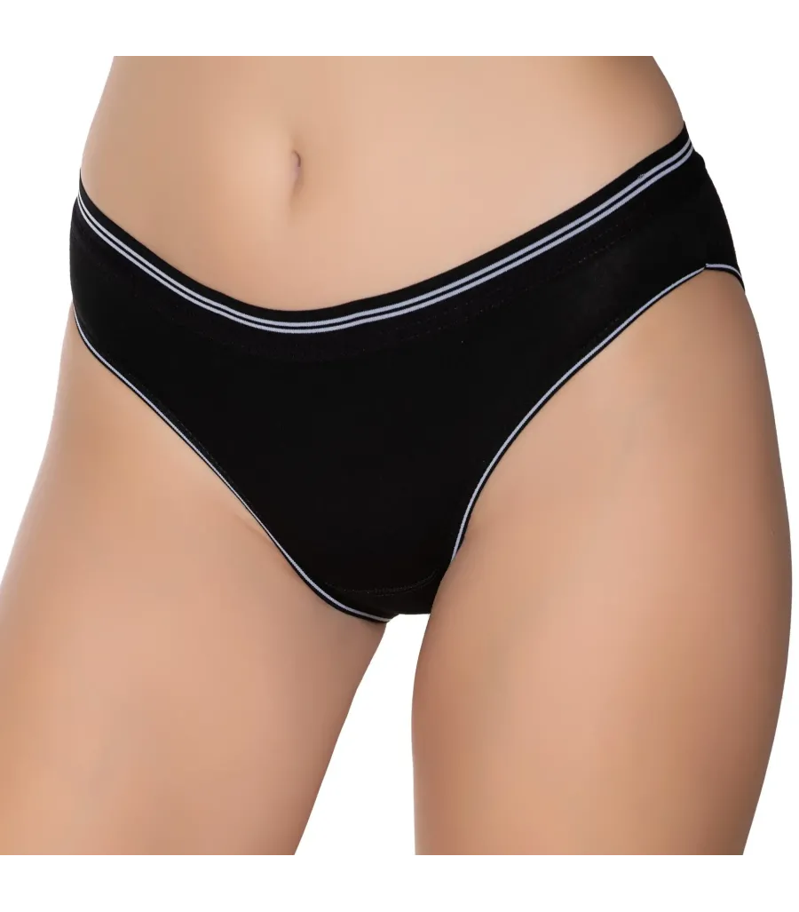 Gümüş İç Giyim 6036 Kadın Likralı Beli Çizgili Bikini Siyah