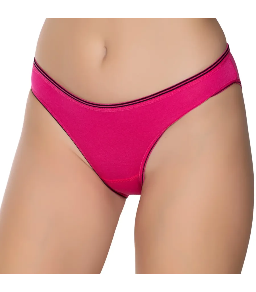 Gümüş İç Giyim 6036 Kadın Likralı Beli Çizgili Bikini Fuşya