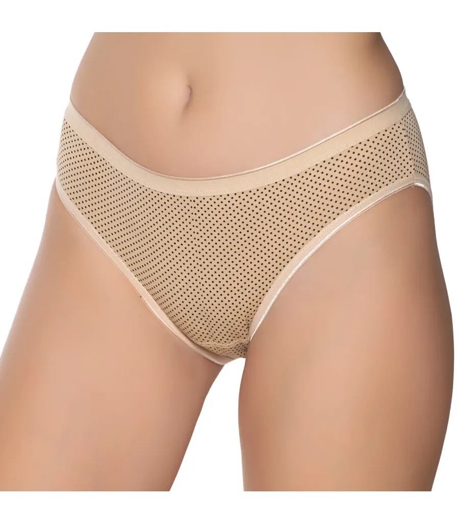 Gümüş İç Giyim 6043 Kadın Likralı İnce Bel Puantiyeli Bikini Ten