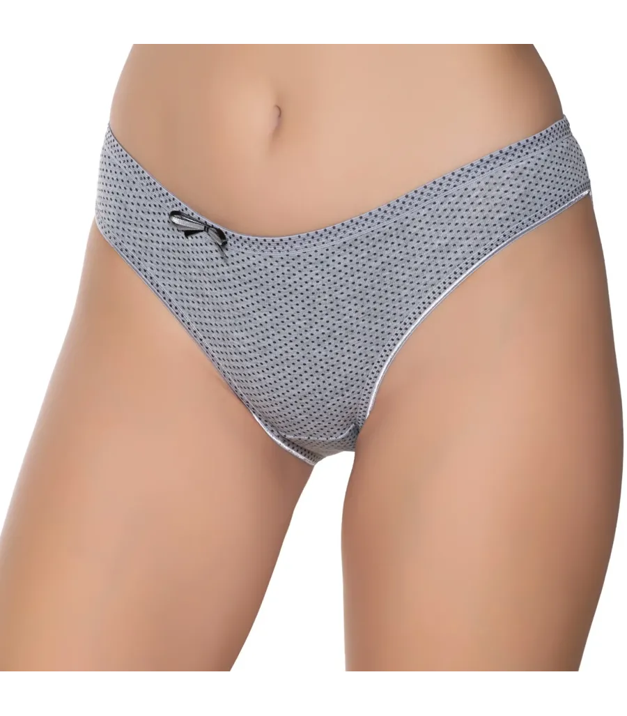 Gümüş İç Giyim 6043 Kadın Likralı İnce Bel Puantiyeli Bikini Gri