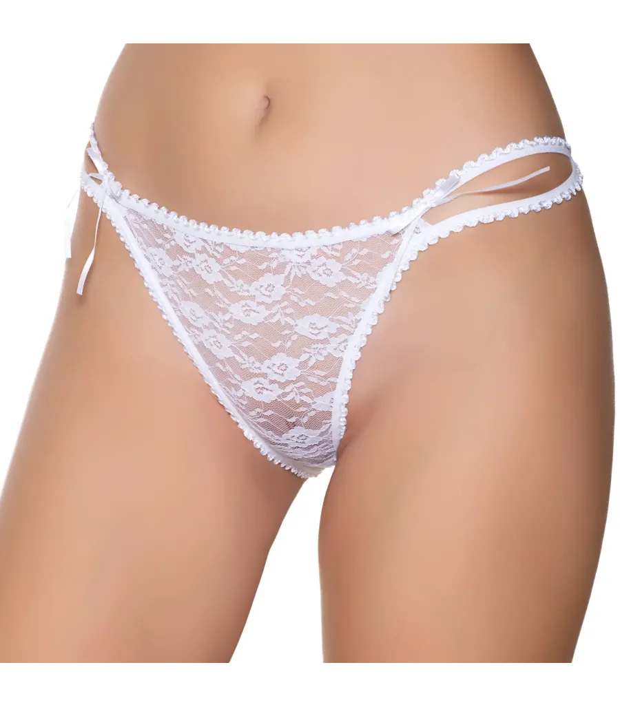 Gümüş İç Giyim 6046 Kadın Likralı İpli Tül Dantel Bikini Beyaz