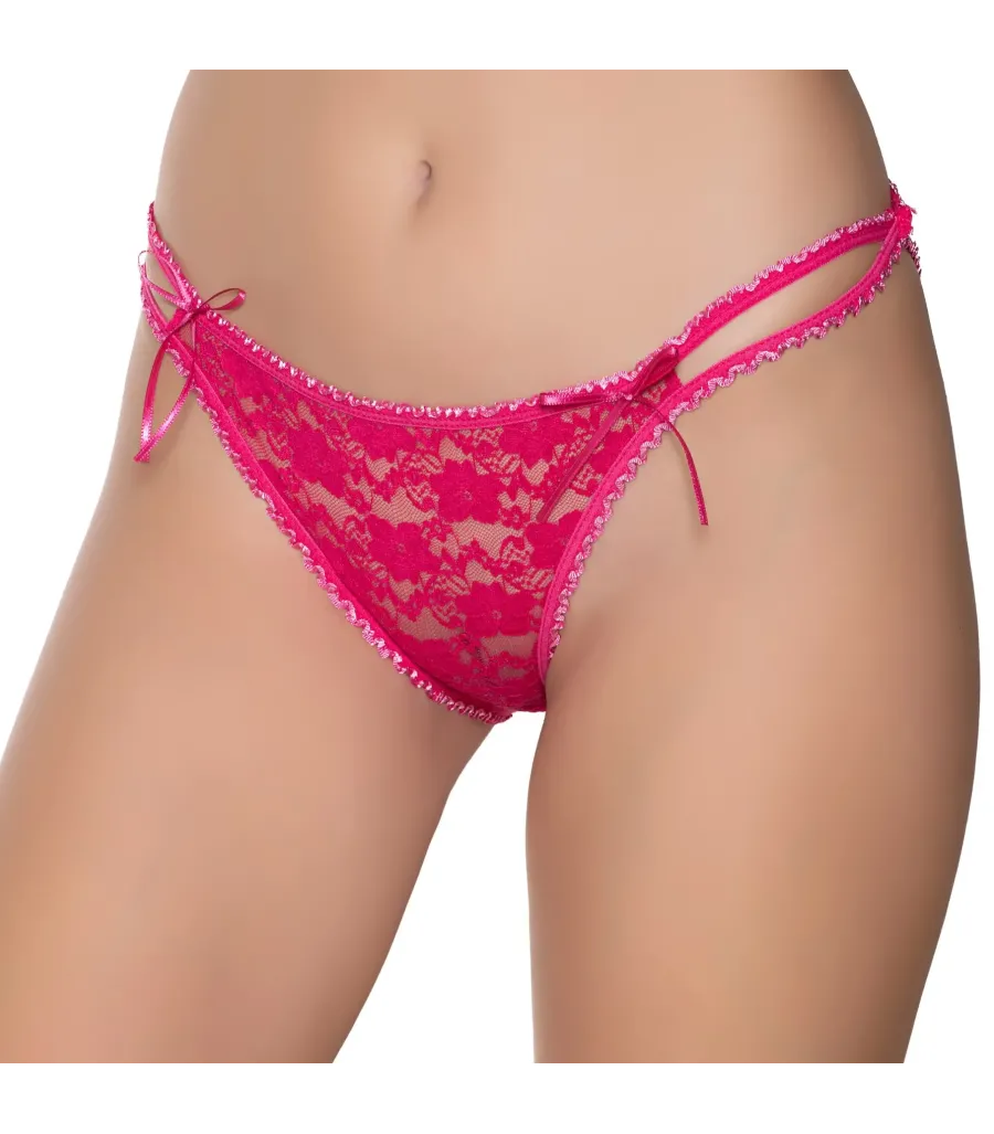 Gümüş İç Giyim 6046 Kadın Likralı İpli Tül Dantel Bikini Fuşya