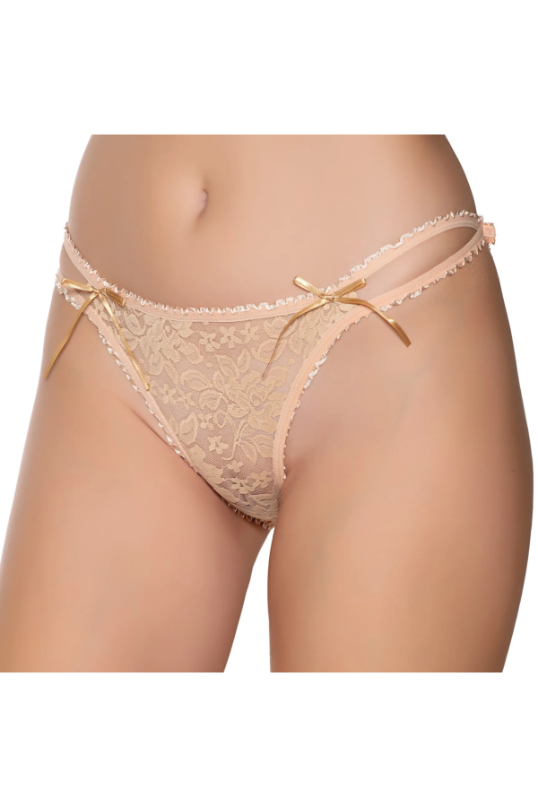 Gümüş İç Giyim 6046 Kadın Likralı İpli Tül Dantel Bikini Ten