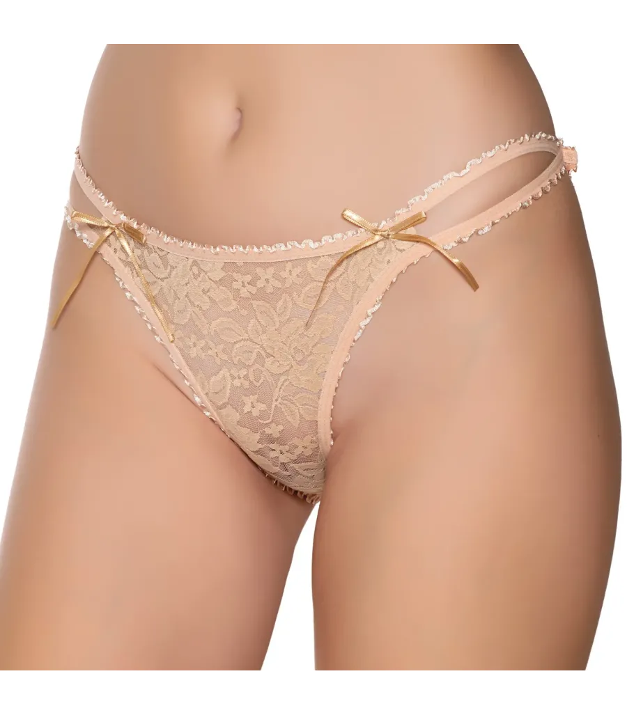 Gümüş İç Giyim 6046 Kadın Likralı İpli Tül Dantel Bikini Ten