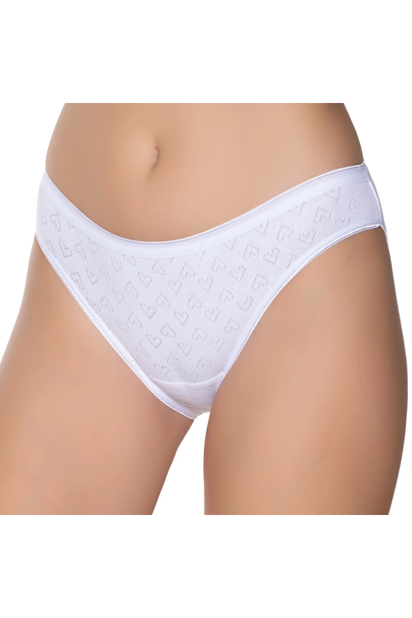Gümüş İç Giyim 6092 Kadın Jakarlı Kalp Desenli Bikini Beyaz
