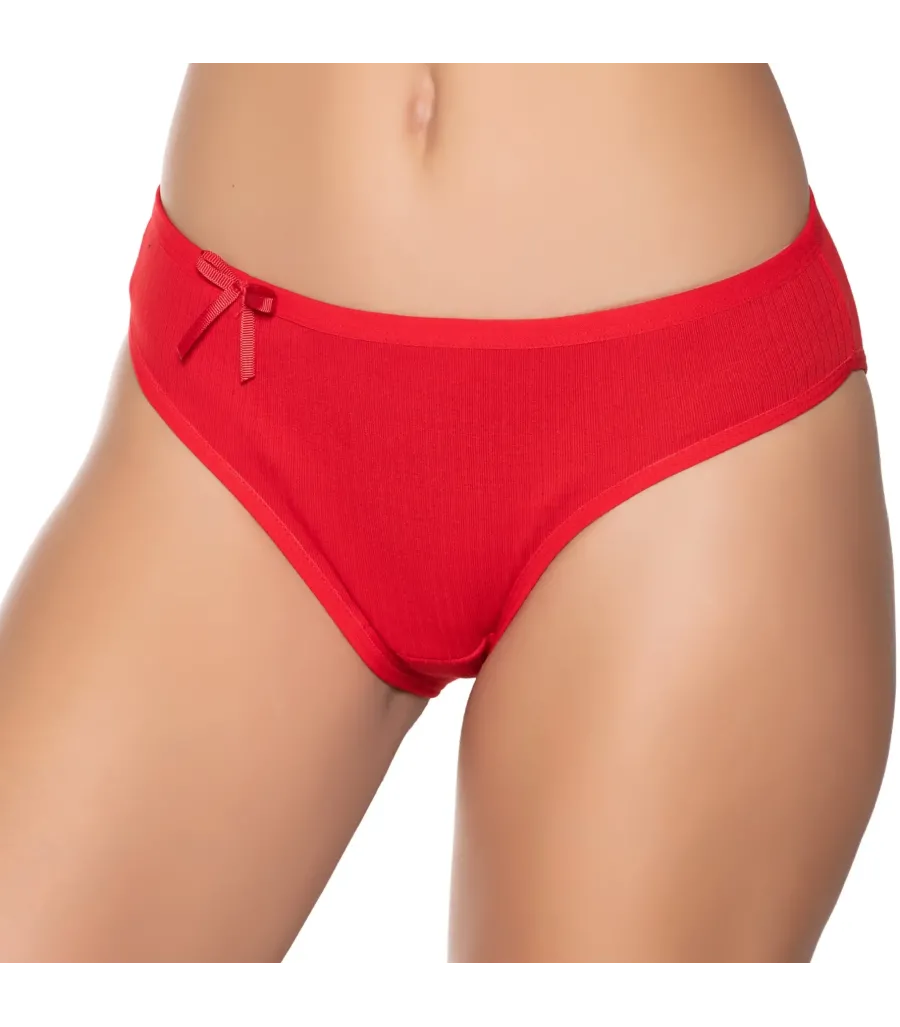 Gümüş İç Giyim 6095 Kadın Ribana İnce Bel Çizgili Bikini Kırmızı