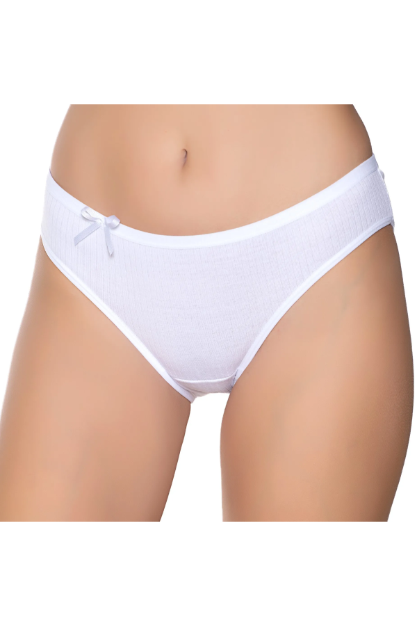 Gümüş İç Giyim 6095 Kadın Ribana İnce Bel Çizgili Bikini Beyaz
