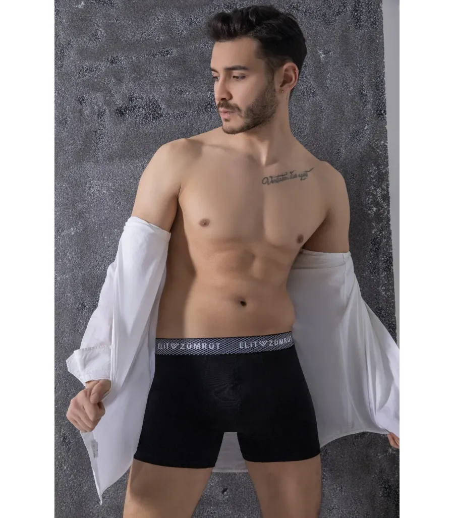 Elit Zümrüt Erkek Baklava Lastikli Likralı Boxer Siyah