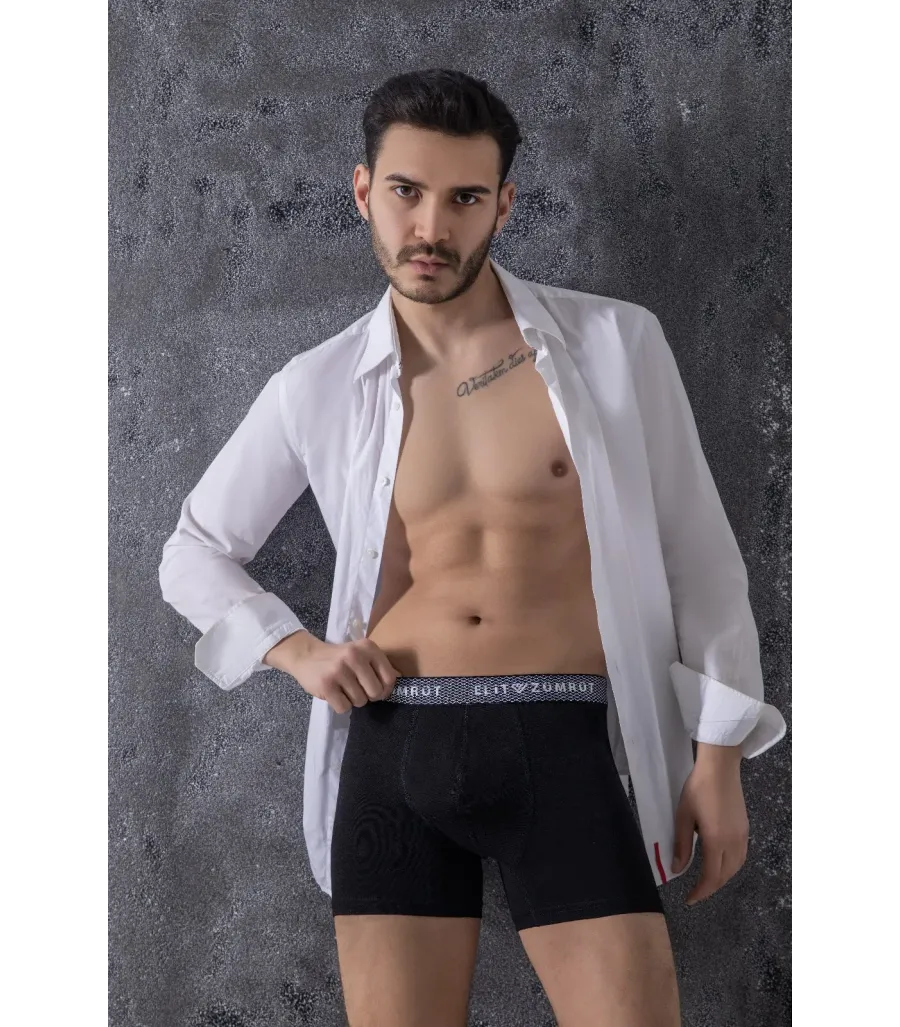 Elit Zümrüt Erkek Baklava Lastikli Likralı Boxer Siyah
