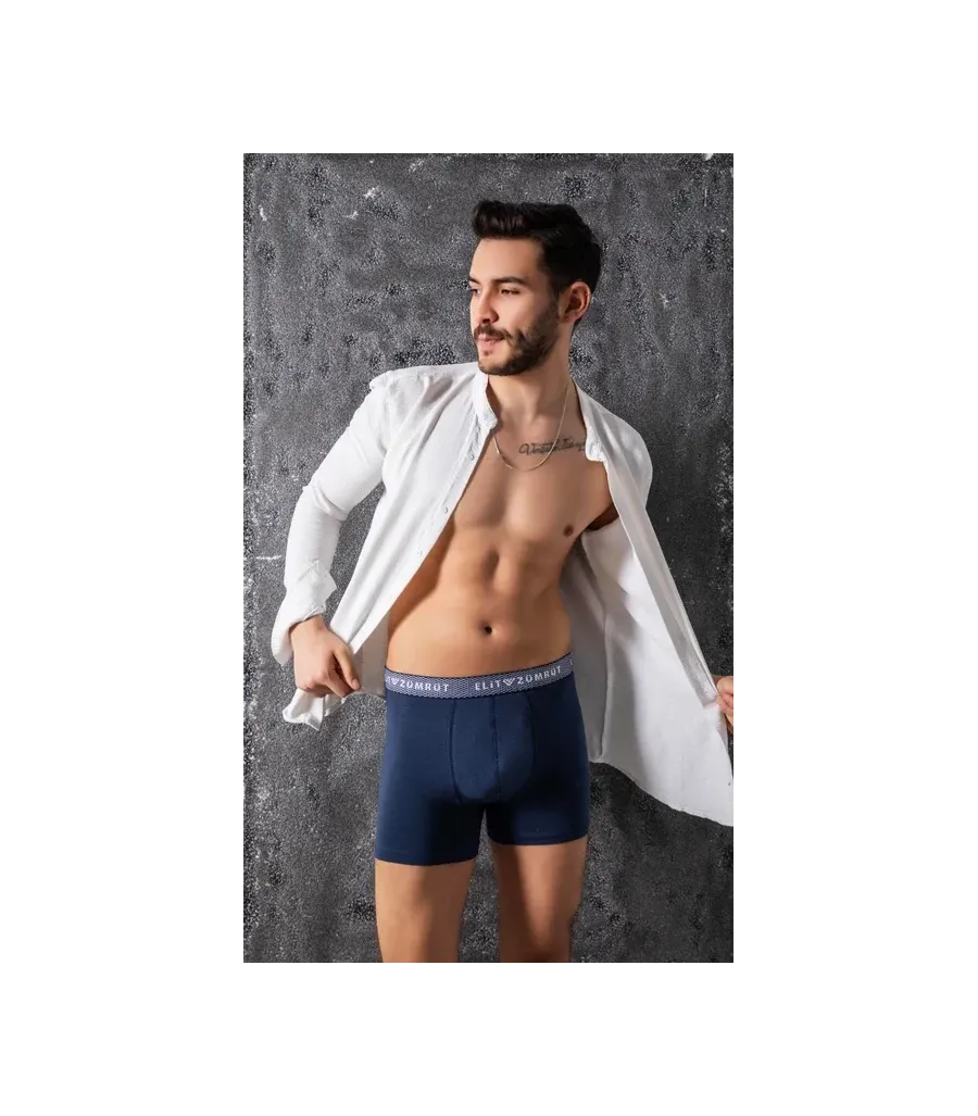 Elit Zümrüt Erkek Baklava Lastikli Likralı Boxer Lacivert