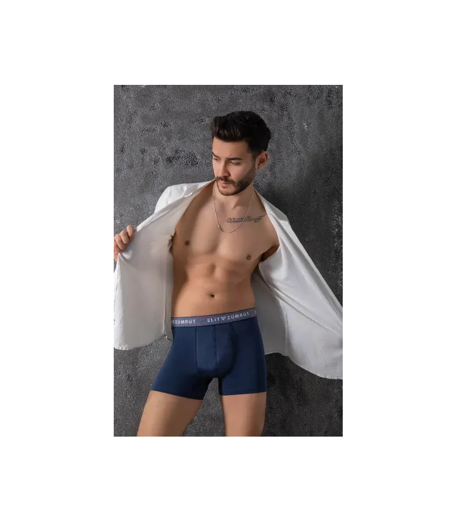Elit Zümrüt Erkek Baklava Lastikli Likralı Boxer Lacivert