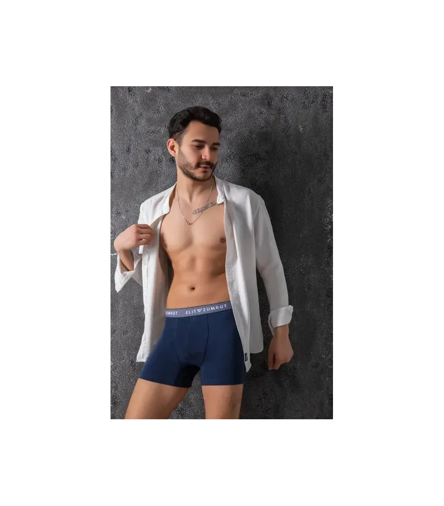 Elit Zümrüt Erkek Baklava Lastikli Likralı Boxer Lacivert