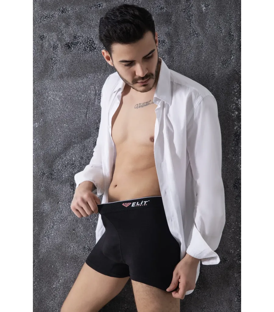 Elit Zümrüt Erkek Pamuklu Likralı Boxer Siyah
