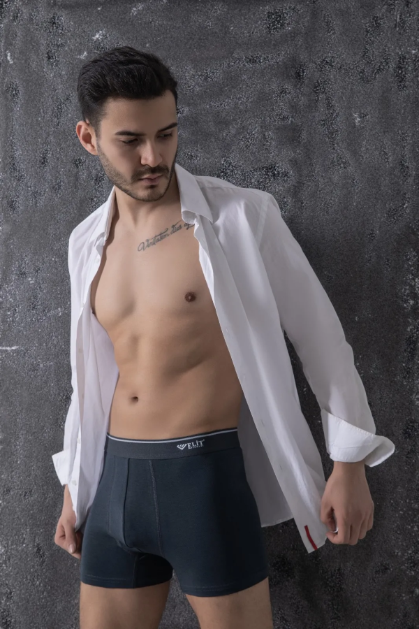Elit Zümrüt Erkek Pamuklu Likralı Boxer Füme