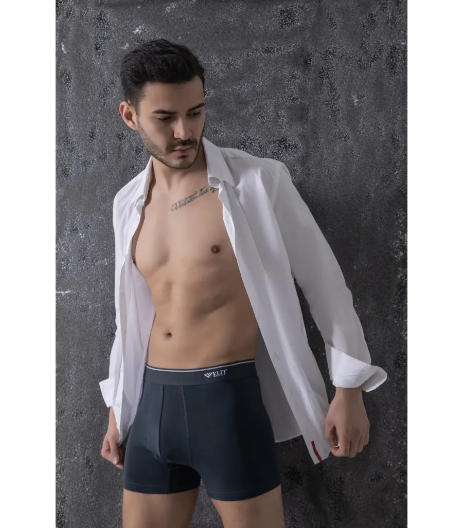 Elit Zümrüt Erkek Pamuklu Likralı Boxer Füme