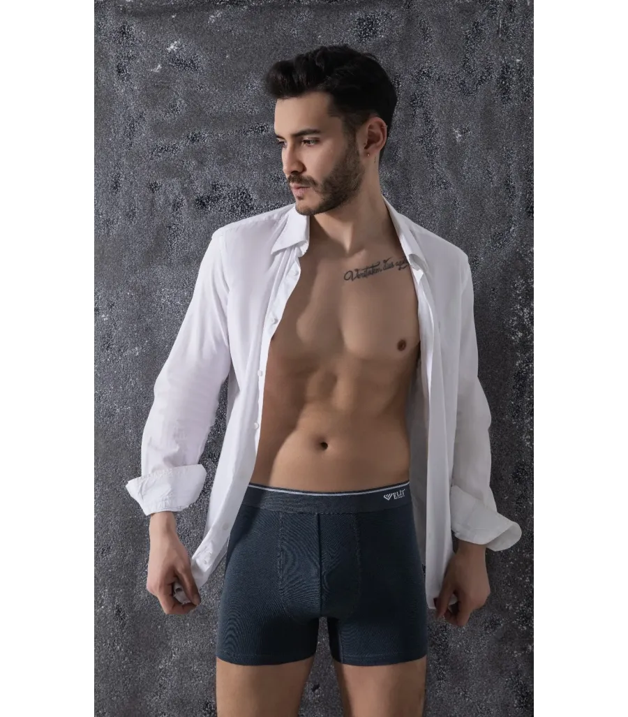 Elit Zümrüt Erkek Pamuklu Likralı Boxer Füme