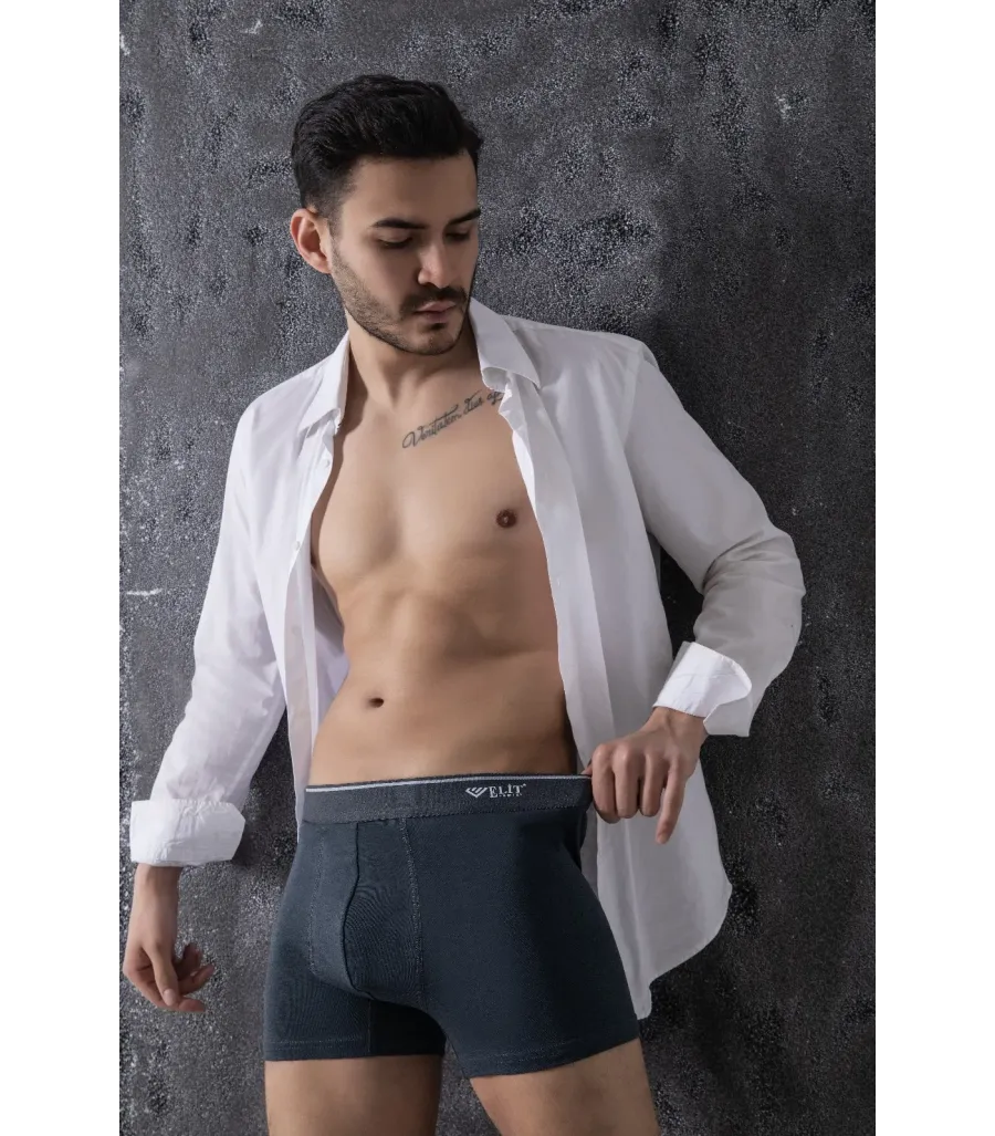 Elit Zümrüt Erkek Pamuklu Likralı Boxer Füme