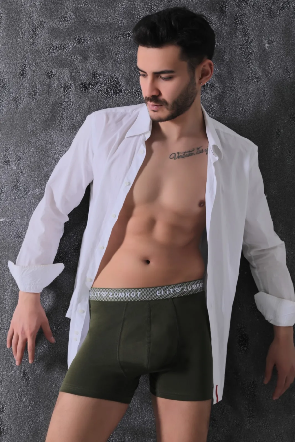 Elit Zümrüt Erkek Baklava Lastikli Likralı Boxer Haki
