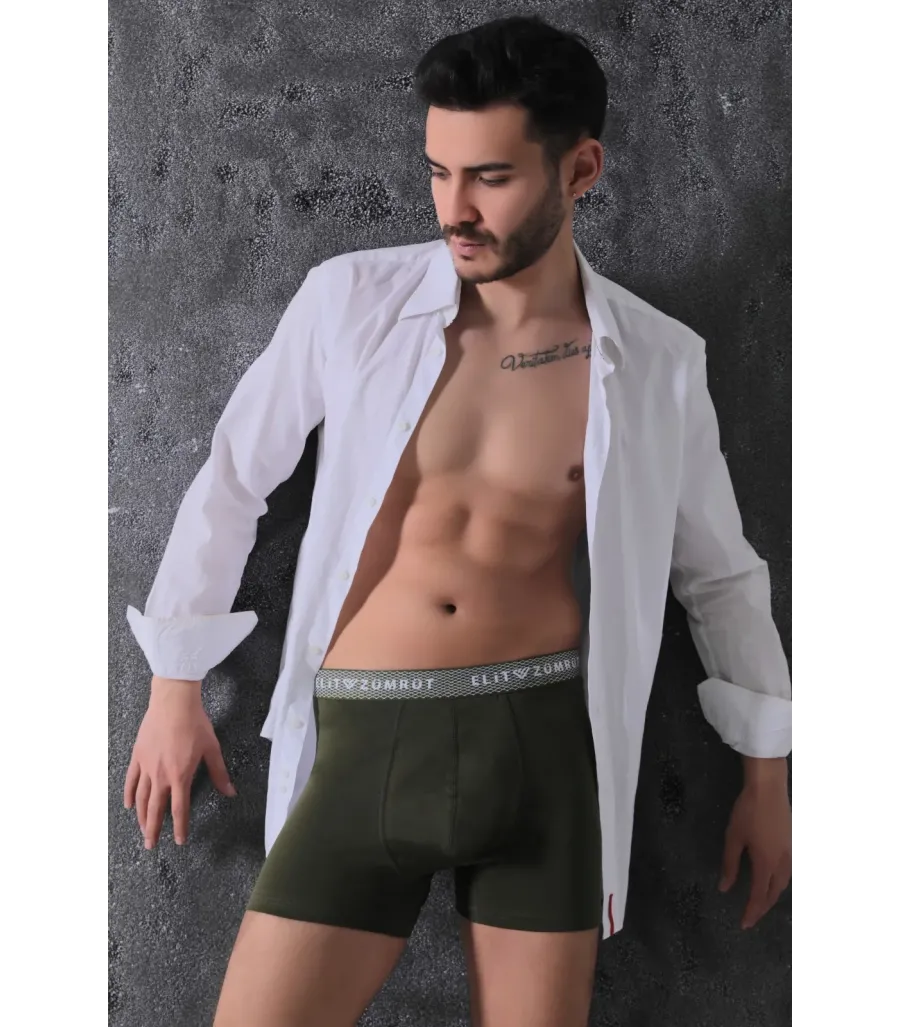 Elit Zümrüt Erkek Baklava Lastikli Likralı Boxer Haki