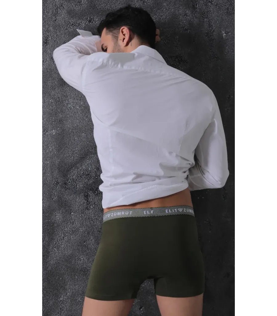 Elit Zümrüt Erkek Baklava Lastikli Likralı Boxer Haki