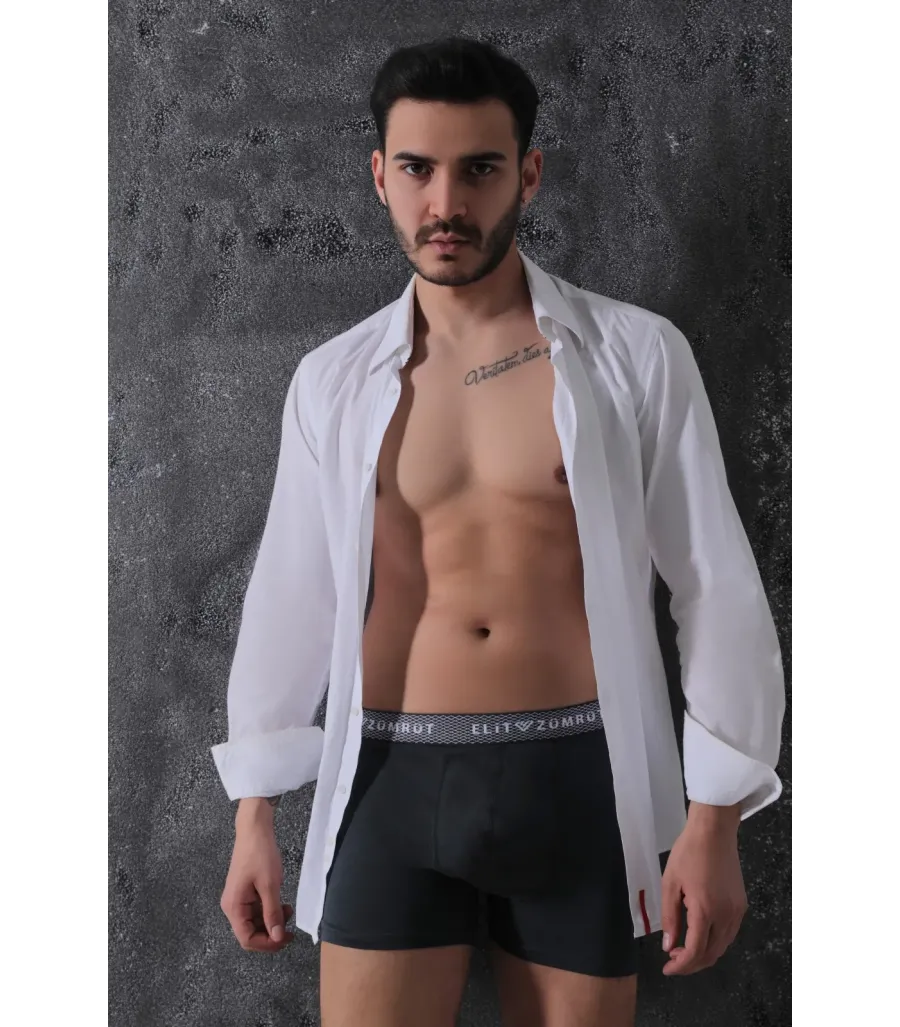 Elit Zümrüt Erkek Baklava Lastikli Likralı Boxer Füme