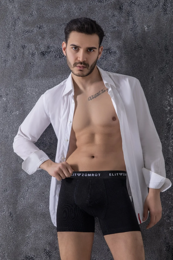 Elit Zümrüt Erkek Likralı Boxer Siyah