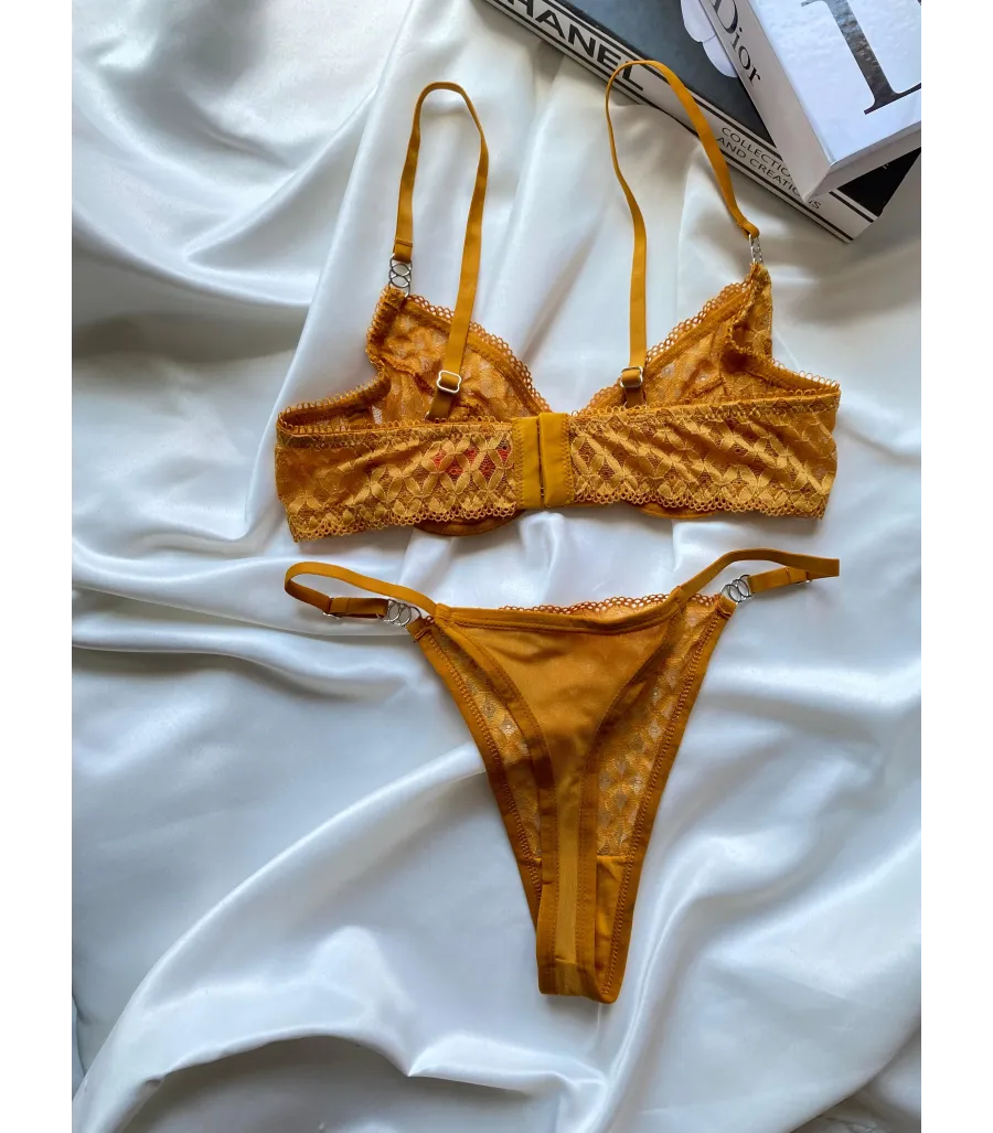 Arona Dantelli Bralet Takım Hardal