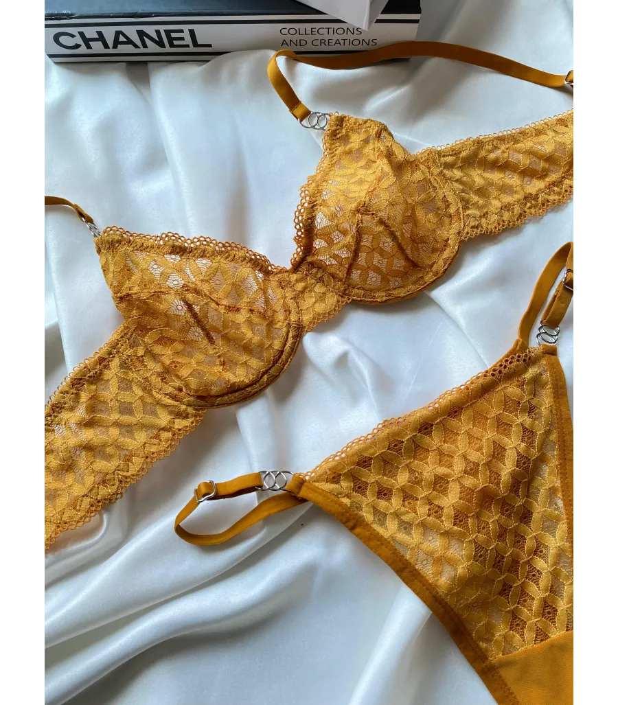 Arona Dantelli Bralet Takım Hardal