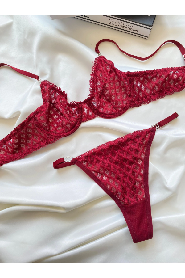 Arona Dantelli Bralet Takım Bordo