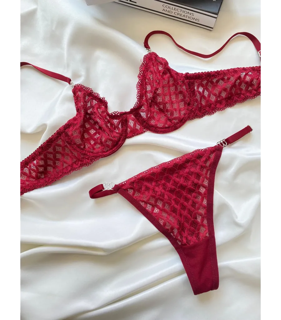 Arona Dantelli Bralet Takım Bordo