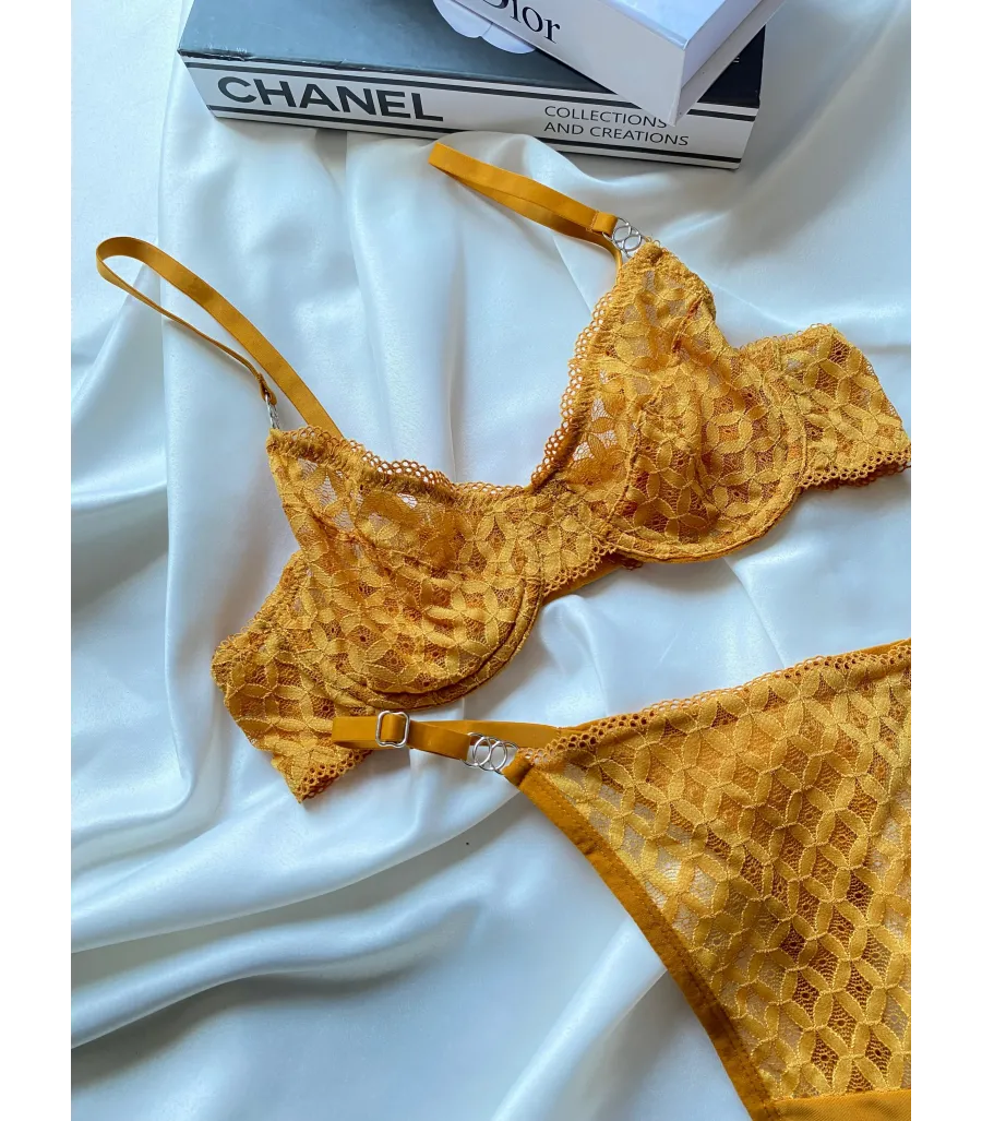 Arona Dantelli Bralet Takım Hardal
